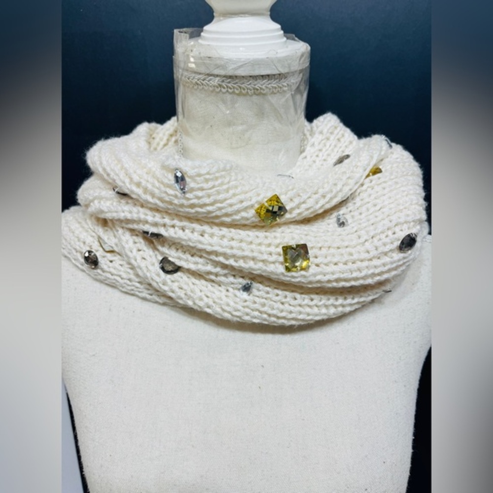 Betsey Johnson Gem Decorated Cream Knit Neck Warmer